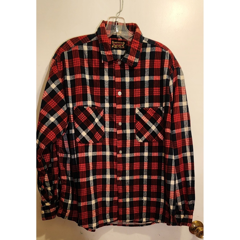 Vintage Voyager Sanforsized Mens Plaid Flannel Shirt Cotton L